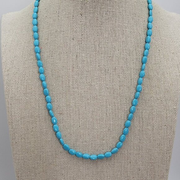 NABCO 925 Blue Stone Beaded Necklace Oblong Dainty 17.75 In - Picture 1 of 7